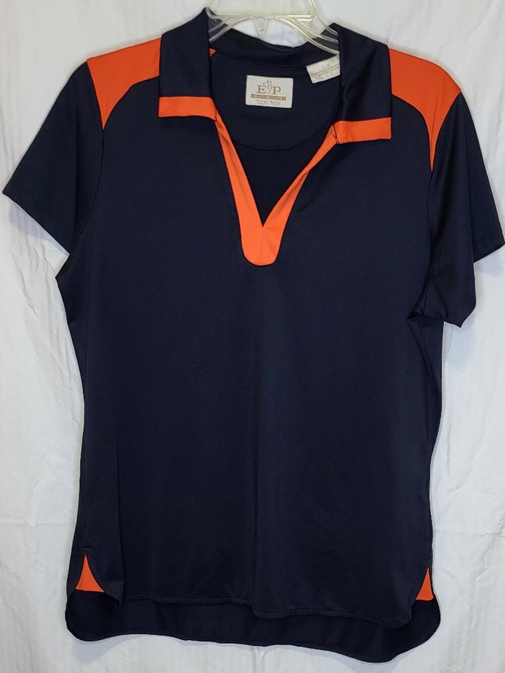 EP Pro Tour Tech Navy & Orange Performance Golf Polo Shirt Women's Large